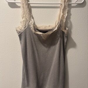 J. Crew Gray Ribbed Tank with Cream Lace
